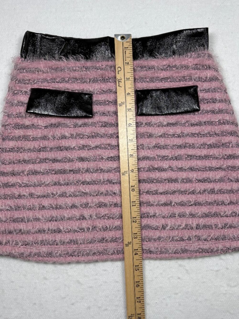 KIDPIK Pink Eyelash Fuzzy Knit Striped Mini Skirt Faux Leather Coquette Y2K 10 M - Picture 4 of 6